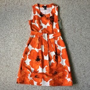 Orange floral dress with tie belt NWT